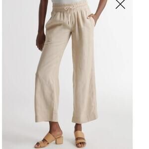 Quince 100% european linen wide leg pants tan crop drawstring minimalist